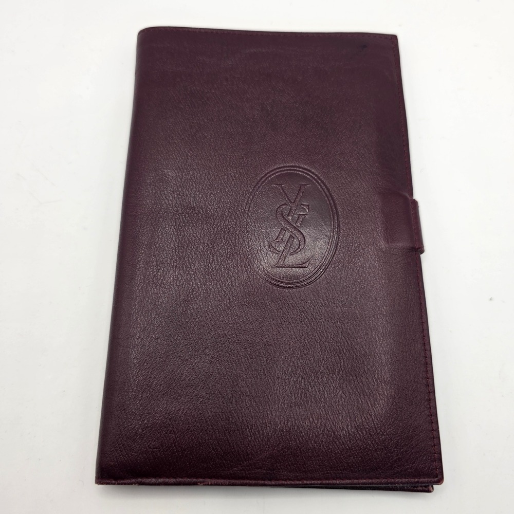Yves Saint Laurent Vintage Burgundy Leather Travel Wallet Organizer YSL Logo